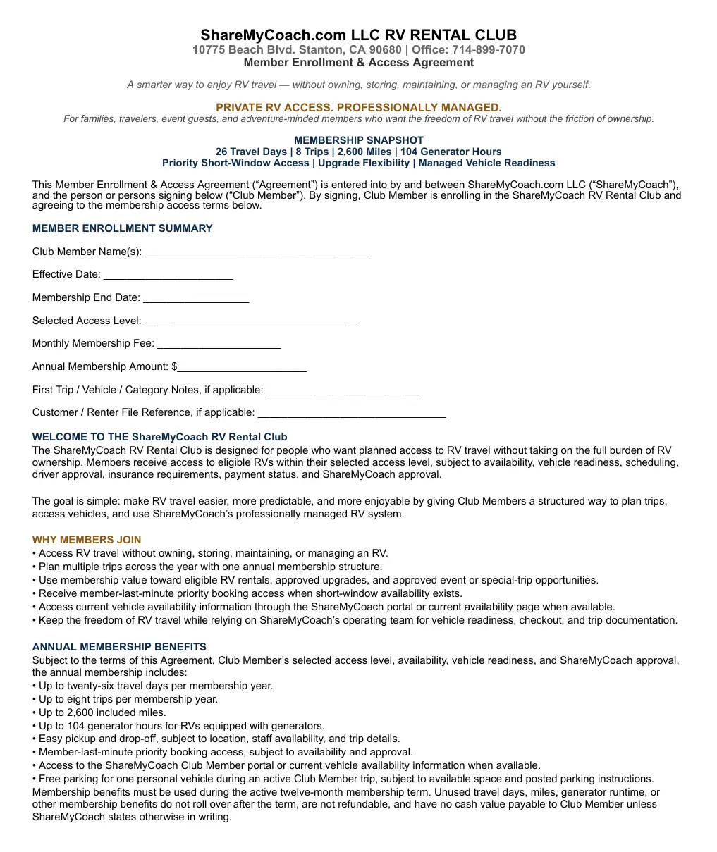 Membership Agreement preview
